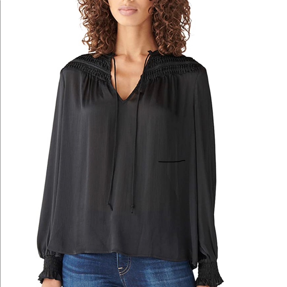 Lucky Brand, Long Sleeve Peasant Top, Black, Sz Large